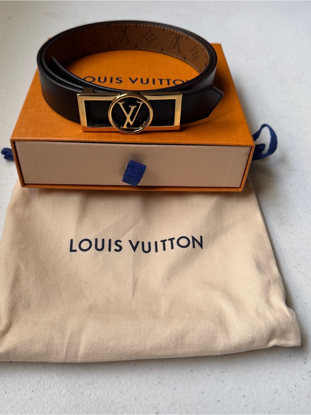 Louis Vuitton Dauphine MO203 Women Reversible Monogram Belt Brown/Black Sz 80/32